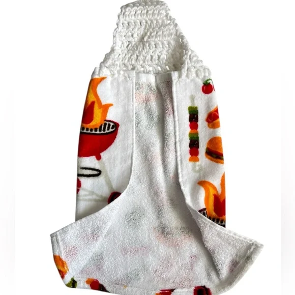 HAND CRAFTED Colorful Crocheted Top Summer BBQ Hanging Kitchen Hand Towel - Picture 4 of 6